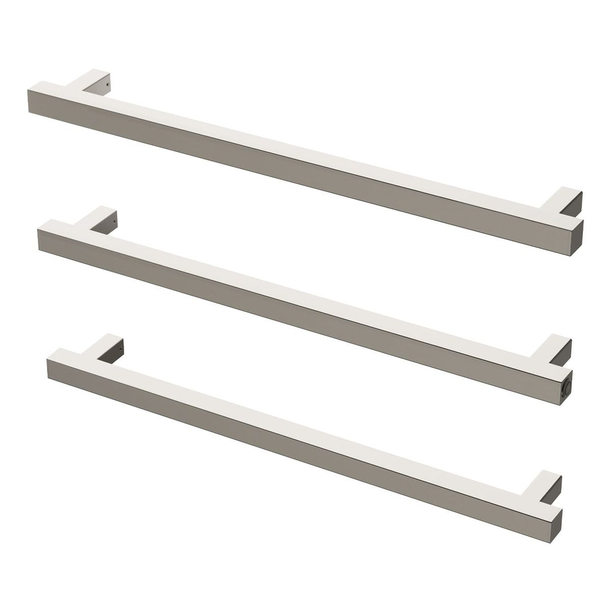 Phoenix Heated Triple Towel Rail Square 600mm - Brushed Nickel