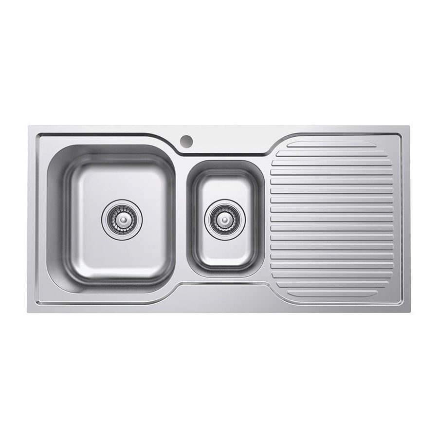 Fienza Tiva 980 1.5 Kitchen Sink With Drainer, Left Bowl