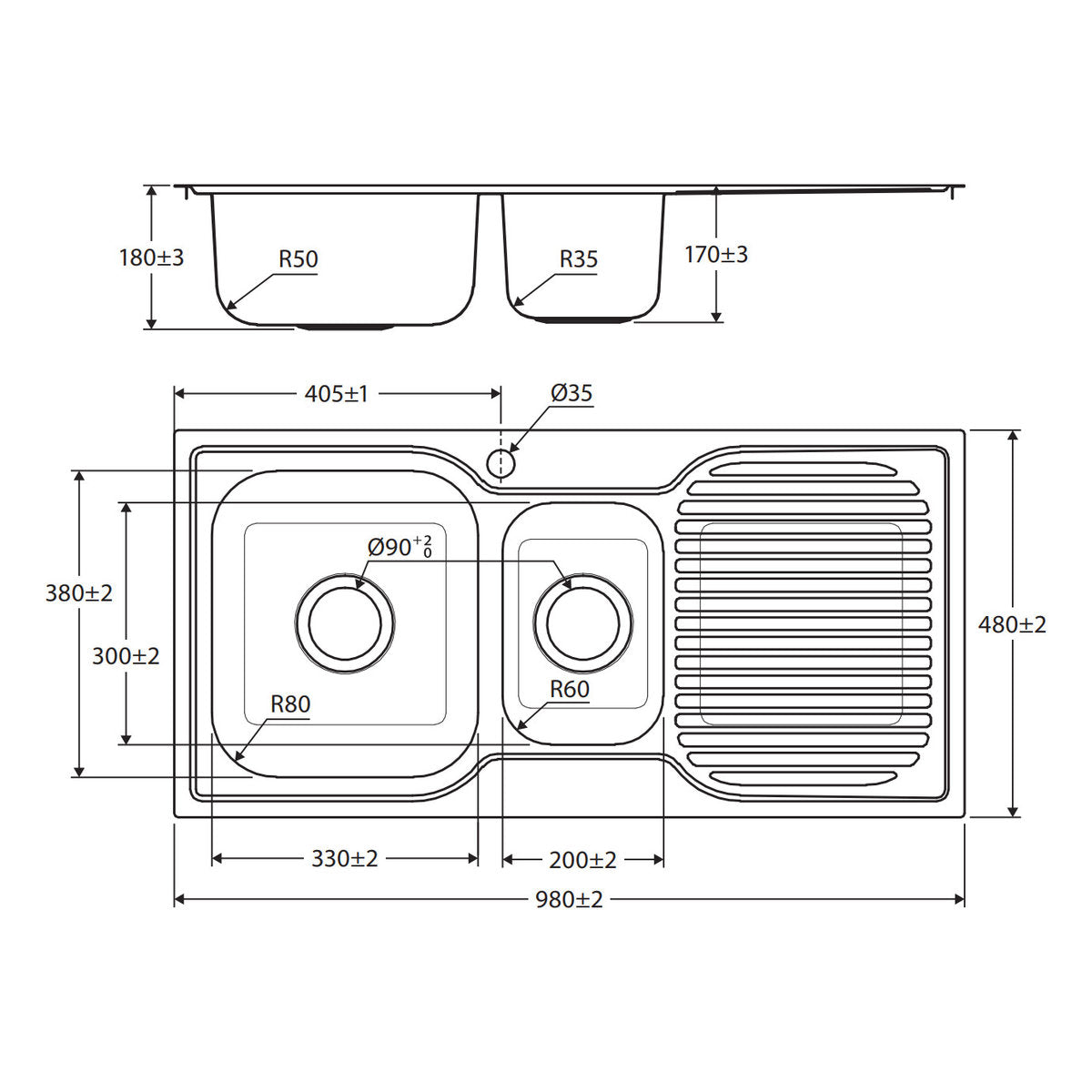 Fienza Tiva 980 1.5 Kitchen Sink With Drainer, Left Bowl