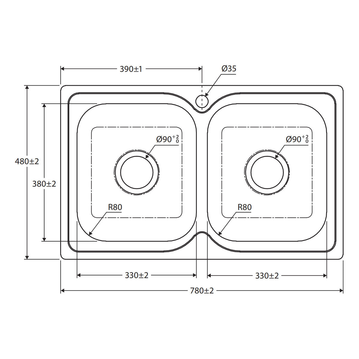 Fienza Tiva 780 Double Kitchen Sink, No Tap Hole