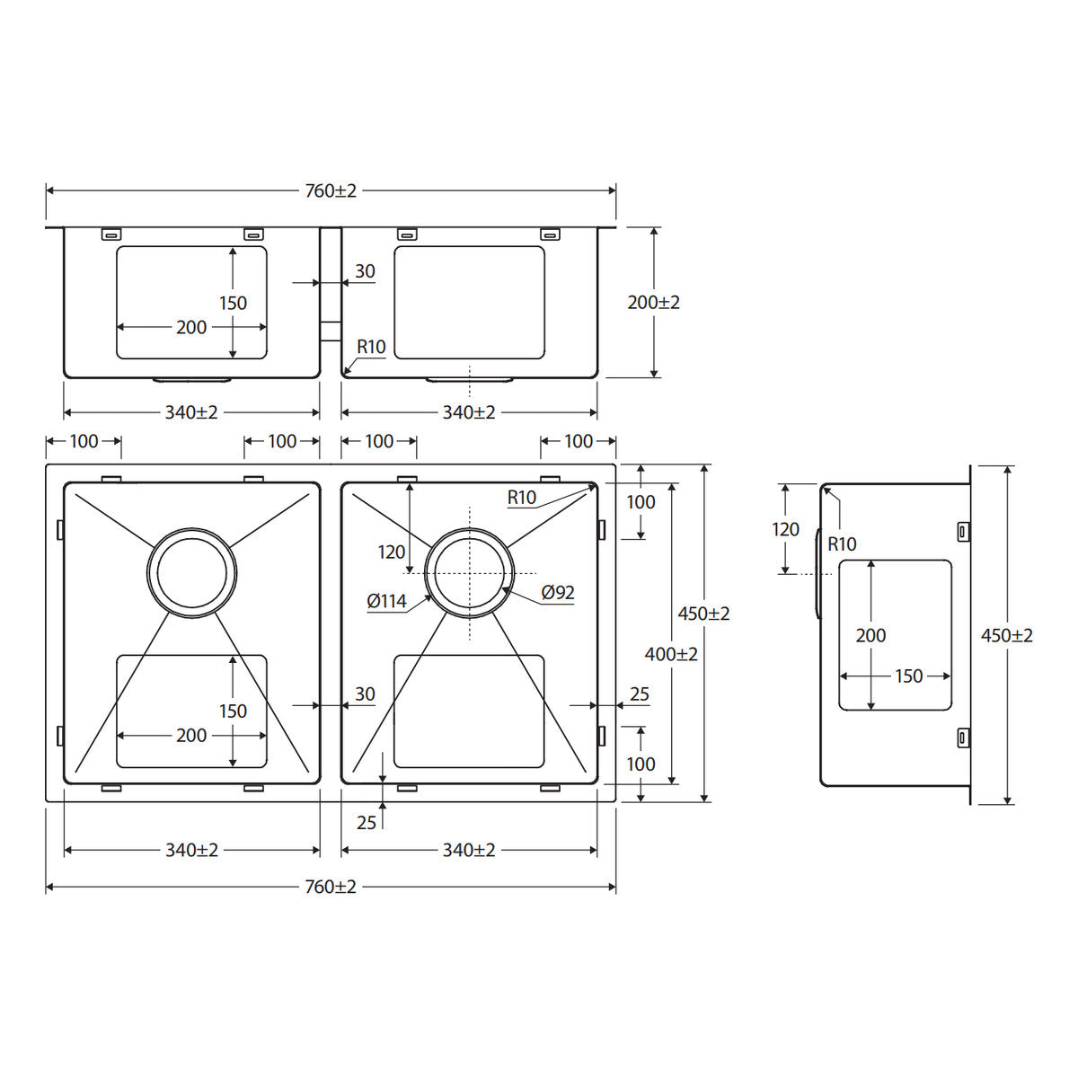Fienza Hana Anti-Scratch 27L/27L Double Kitchen Sink, Stainless Steel