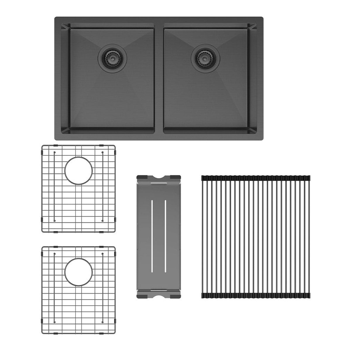 Fienza Hana 27L/27L Double Kitchen Sink, PVD Carbon Metal