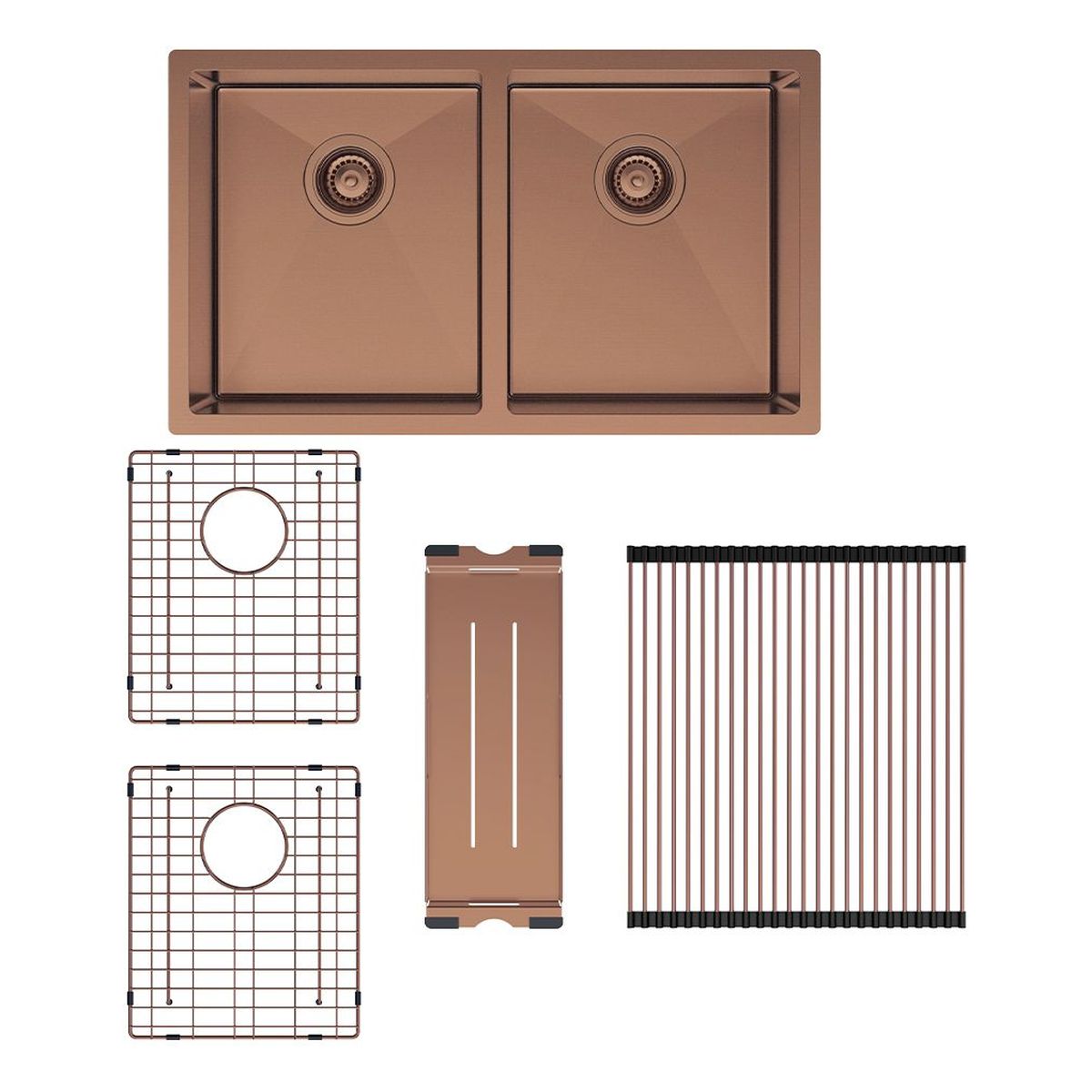 Fienza Hana 27L/27L Double Kitchen Sink Kit, Brushed Copper