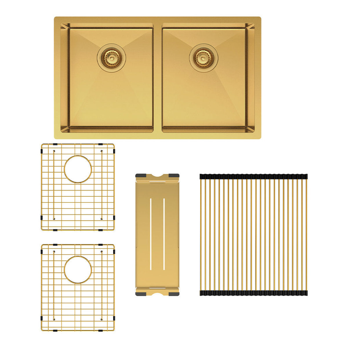 Fienza Hana 27L/27L Double Kitchen Sink, PVD Rugged Brass