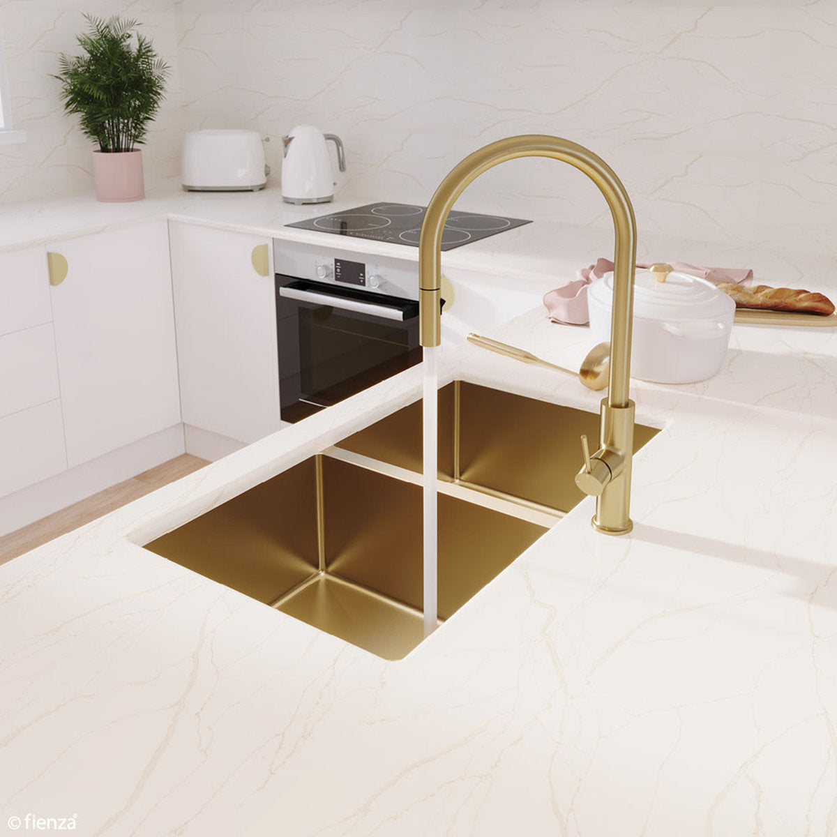 Fienza Hana 27L/27L Double Kitchen Sink, PVD Rugged Brass