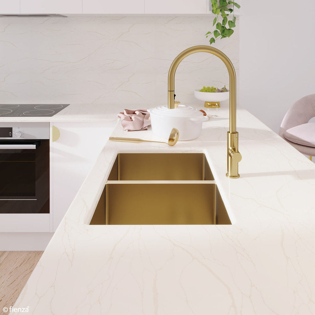 Fienza Hana 27L/27L Double Kitchen Sink, PVD Rugged Brass