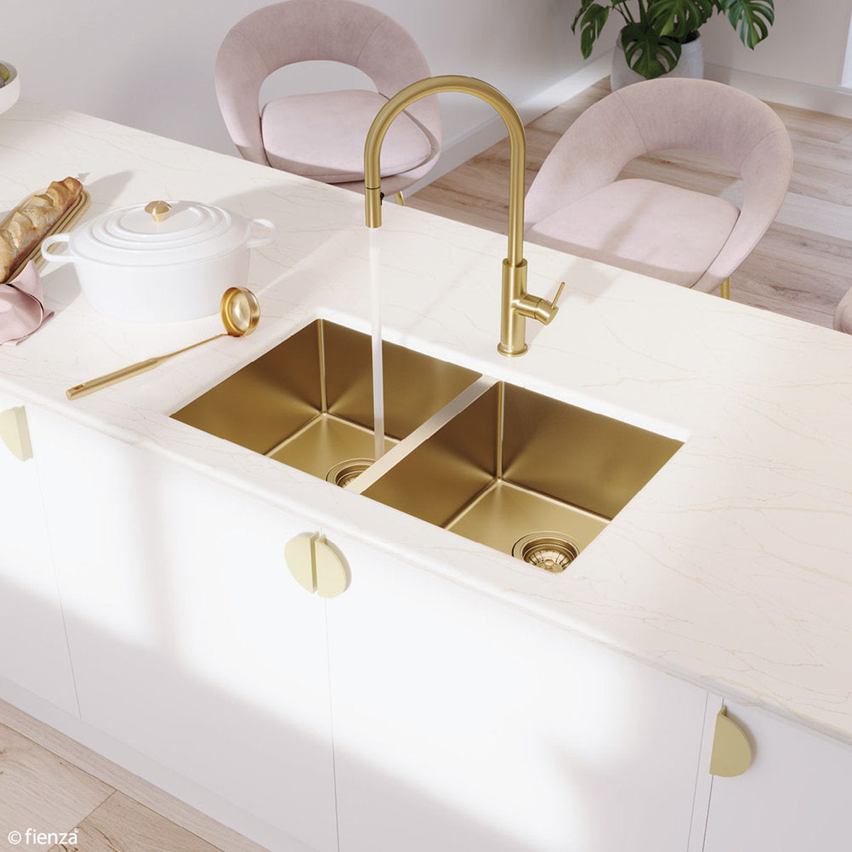Fienza Hana 27L/27L Double Kitchen Sink, PVD Rugged Brass