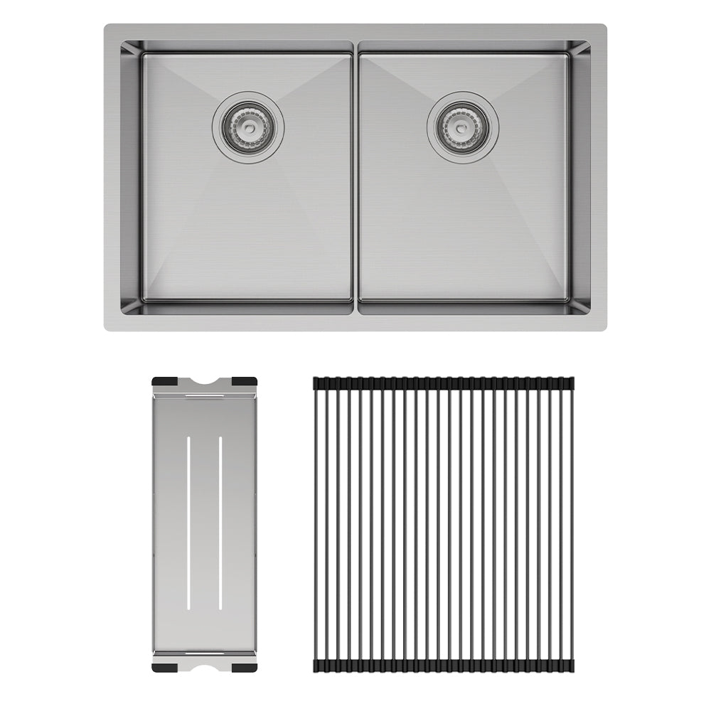 Fienza Hana Slim 27L/27L Double Kitchen Sink Kit, Stainless Steel