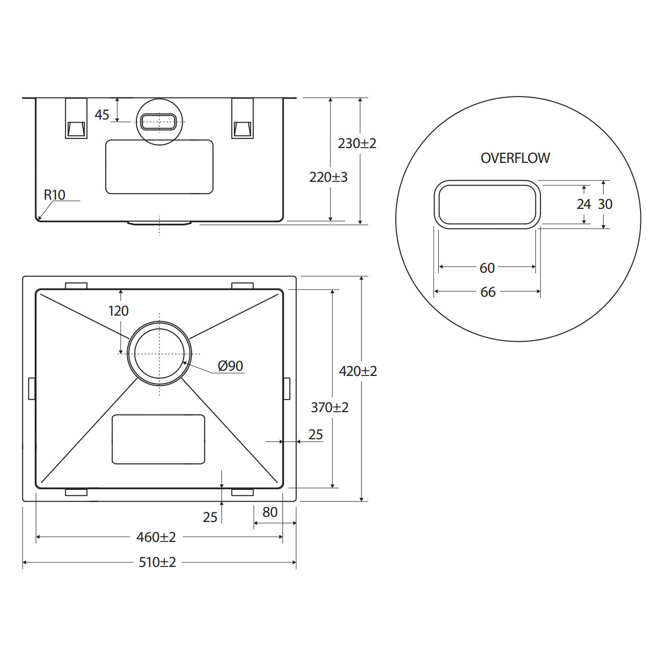 Fienza Hana 70L Laundry Sink with Overflow