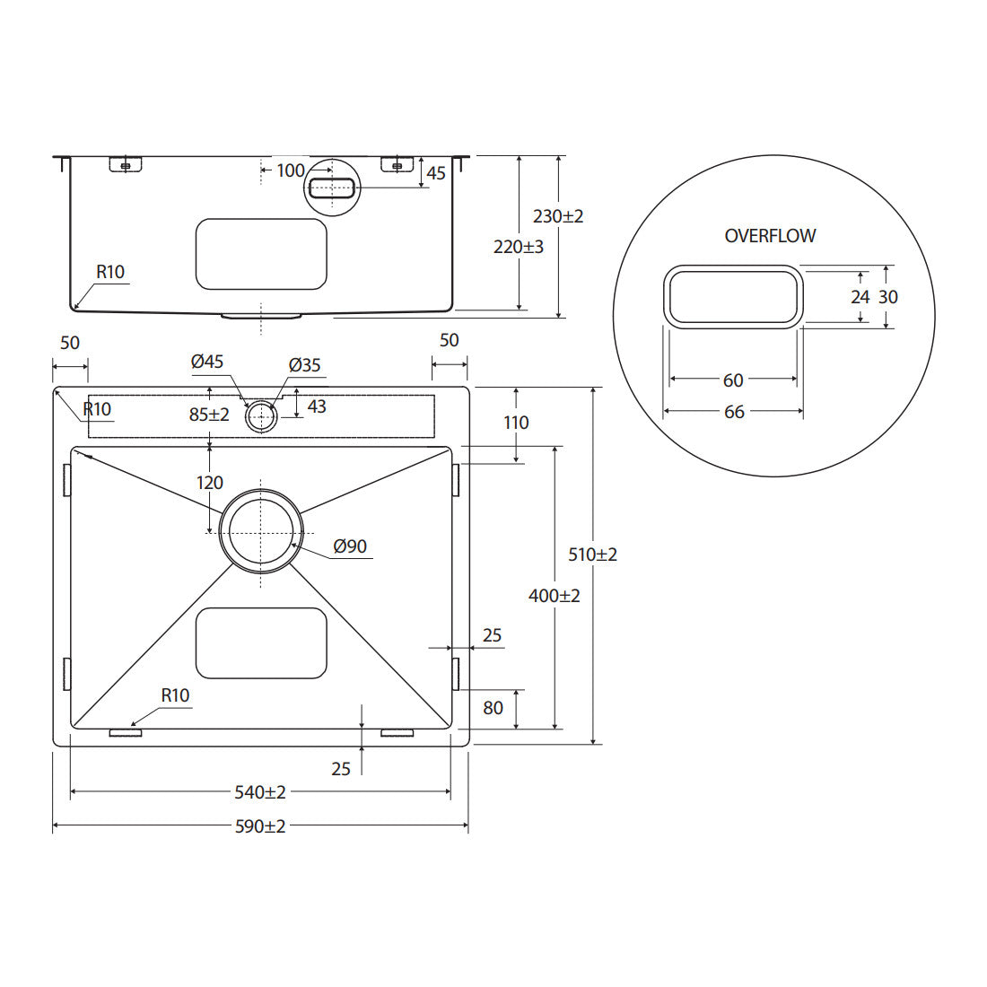 Fienza Hana 50L Laundry Sink with Overflow