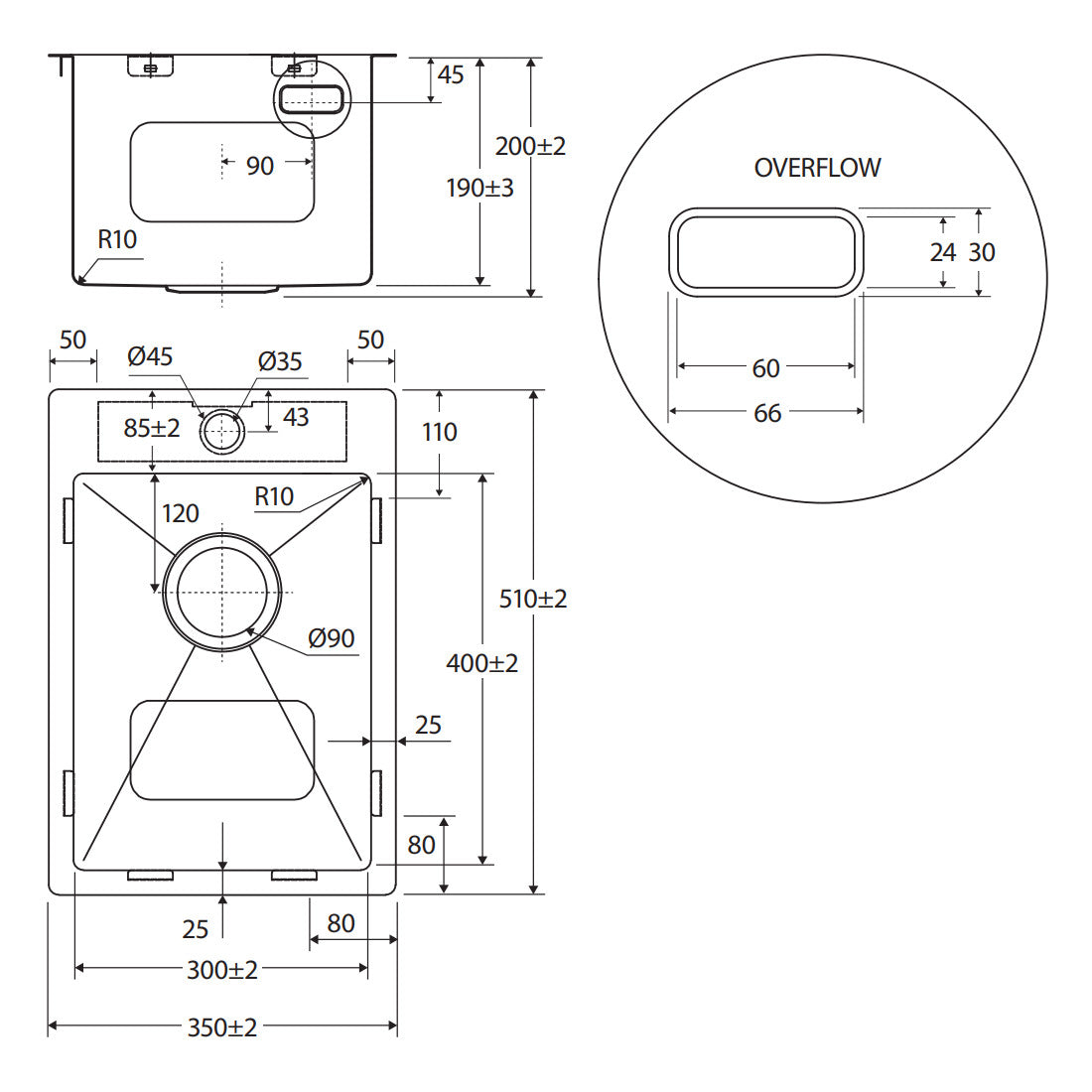 Fienza Hana 20L Laundry Sink with Tap Hole and Overflow