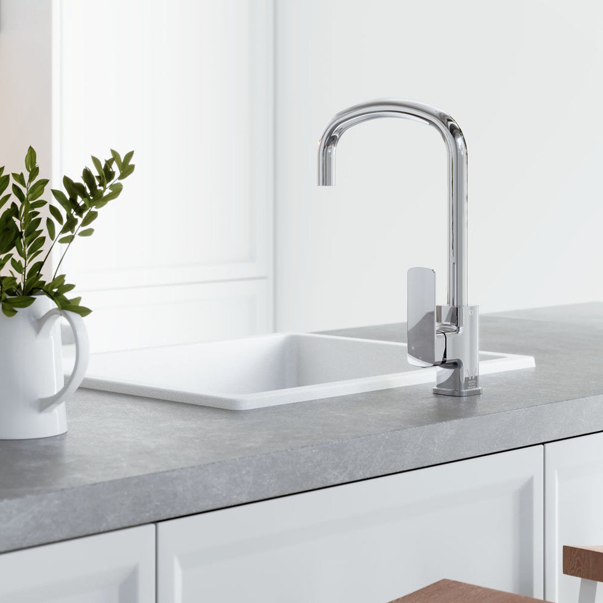 Fienza Kuro Granite 38L Single Bowl Kitchen Sink, Matte White