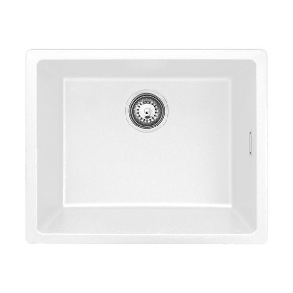 Fienza Kuro Granite 38L Single Bowl Kitchen Sink, Matte White