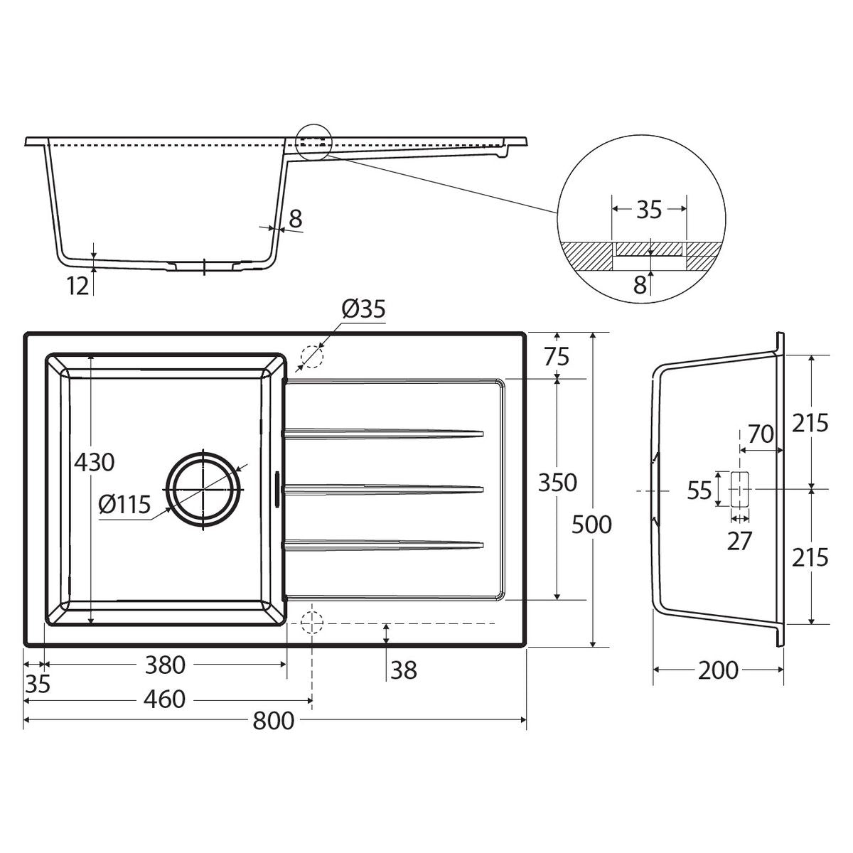 Kuro Granite 32L Single Kitchen Sink with Drainer