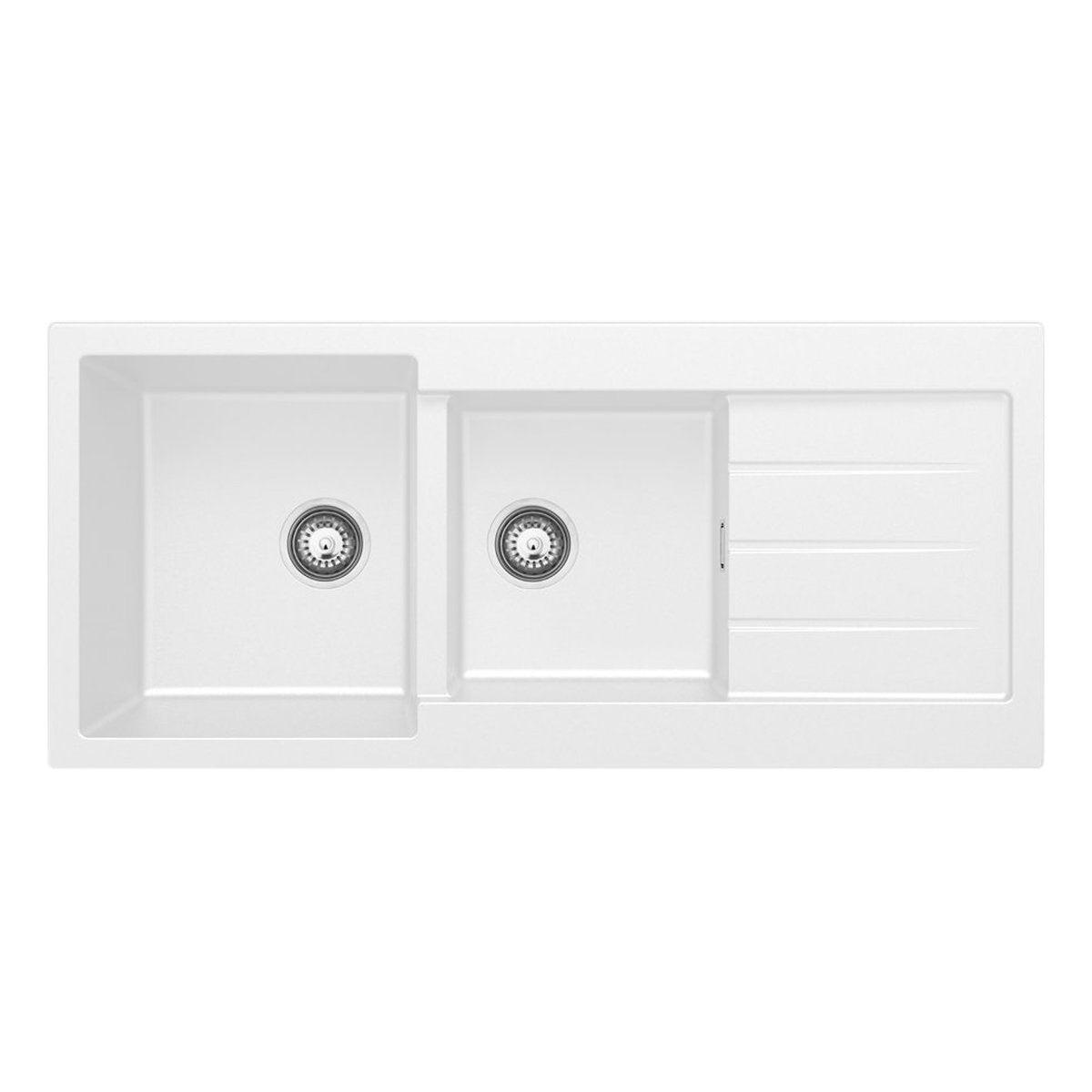 Fienza Kuro Granite 32L/22L Double Kitchen Sink With Drainer, Matte White