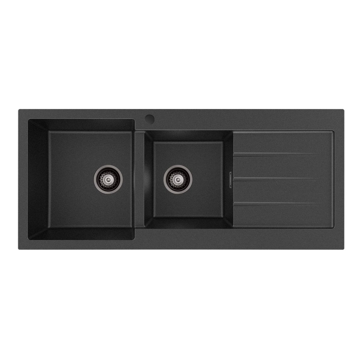 Kuro Granite 32L/22L Double Kitchen Sink with Drainer, Left Bowl, 1 Tap Hole