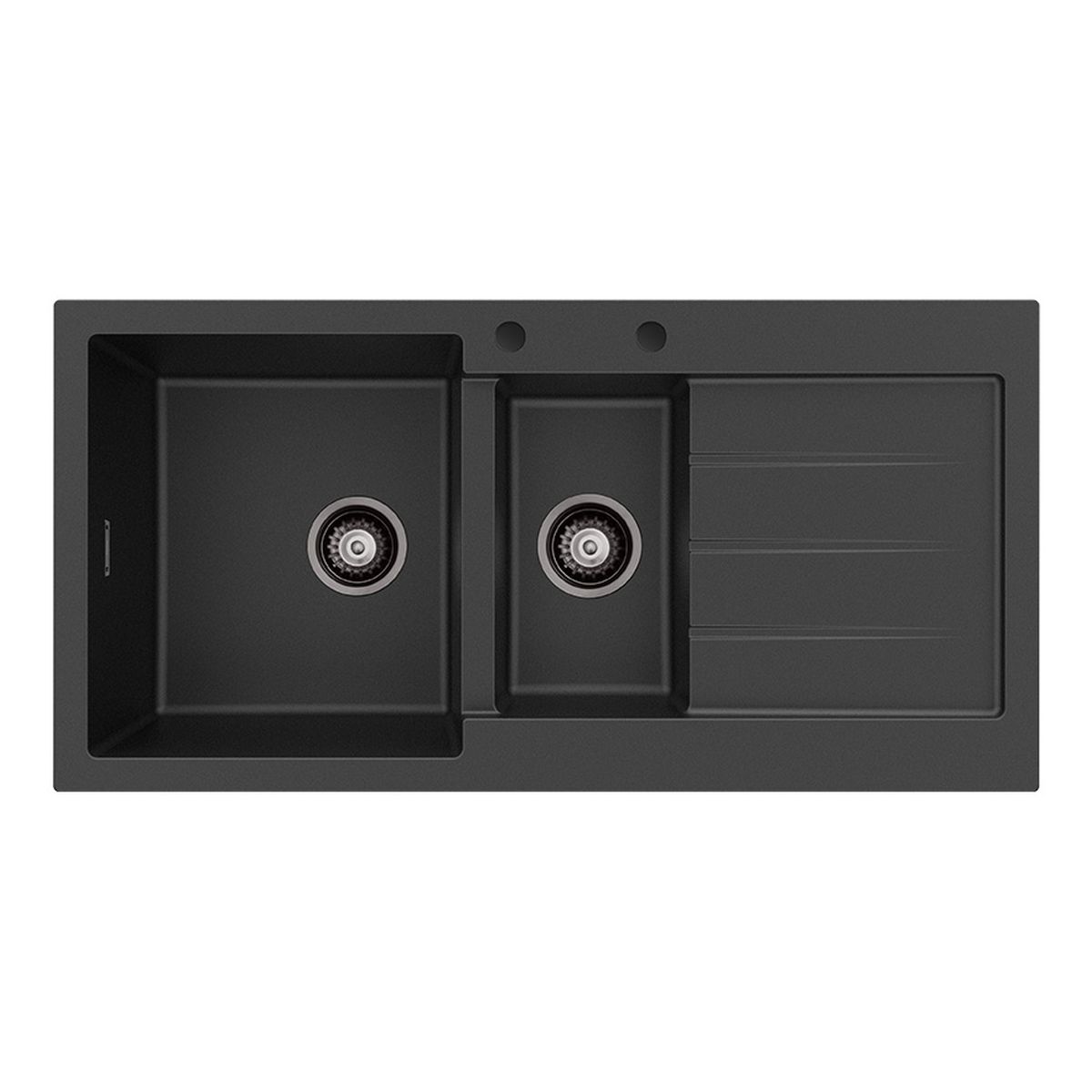 Kuro Granite 32L/14L Double Kitchen Sink with Drainer, Left Bowl, 2 Tap Holes