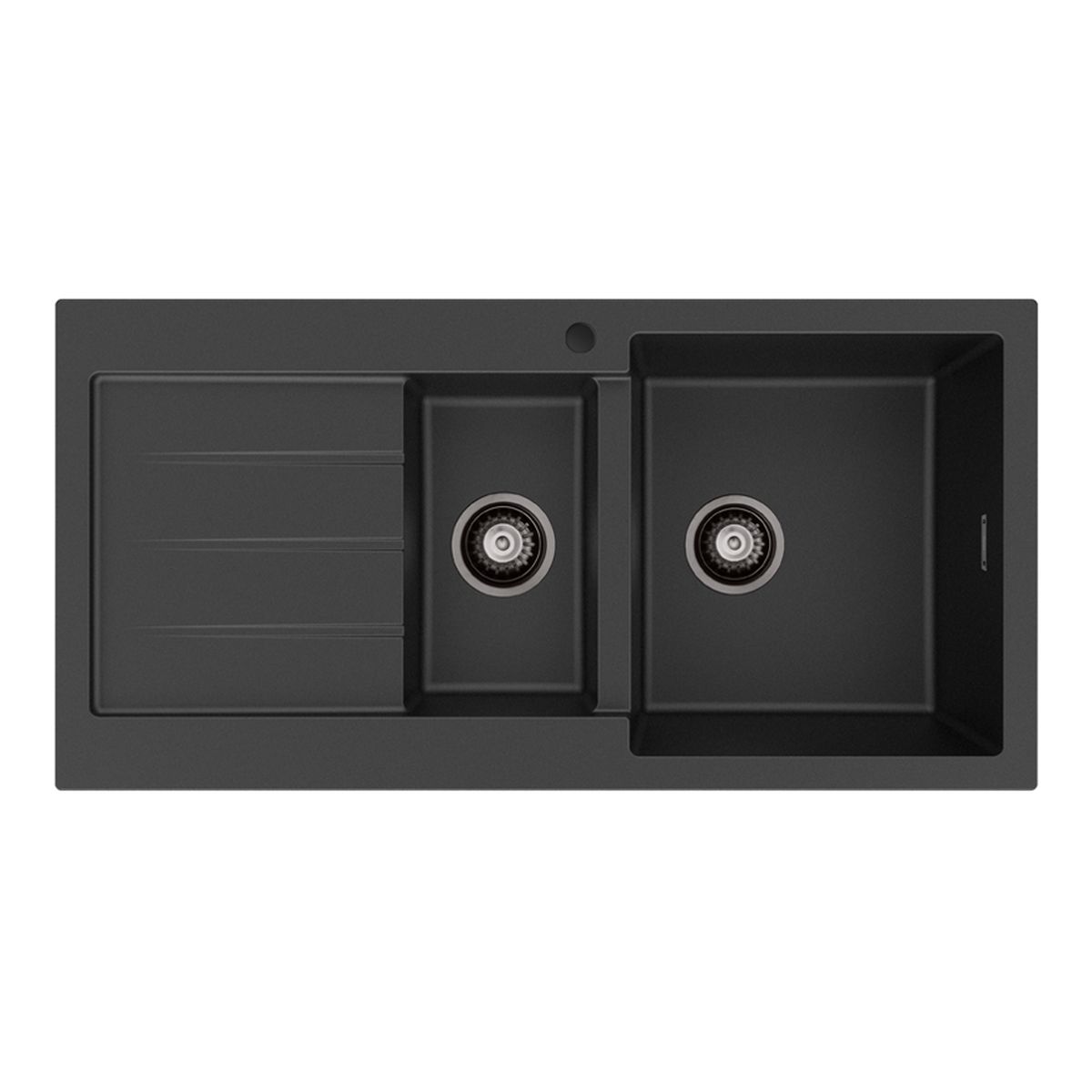 Kuro Granite 32L/14L Double Kitchen Sink with Drainer, Right Bowl, 1 Tap Hole