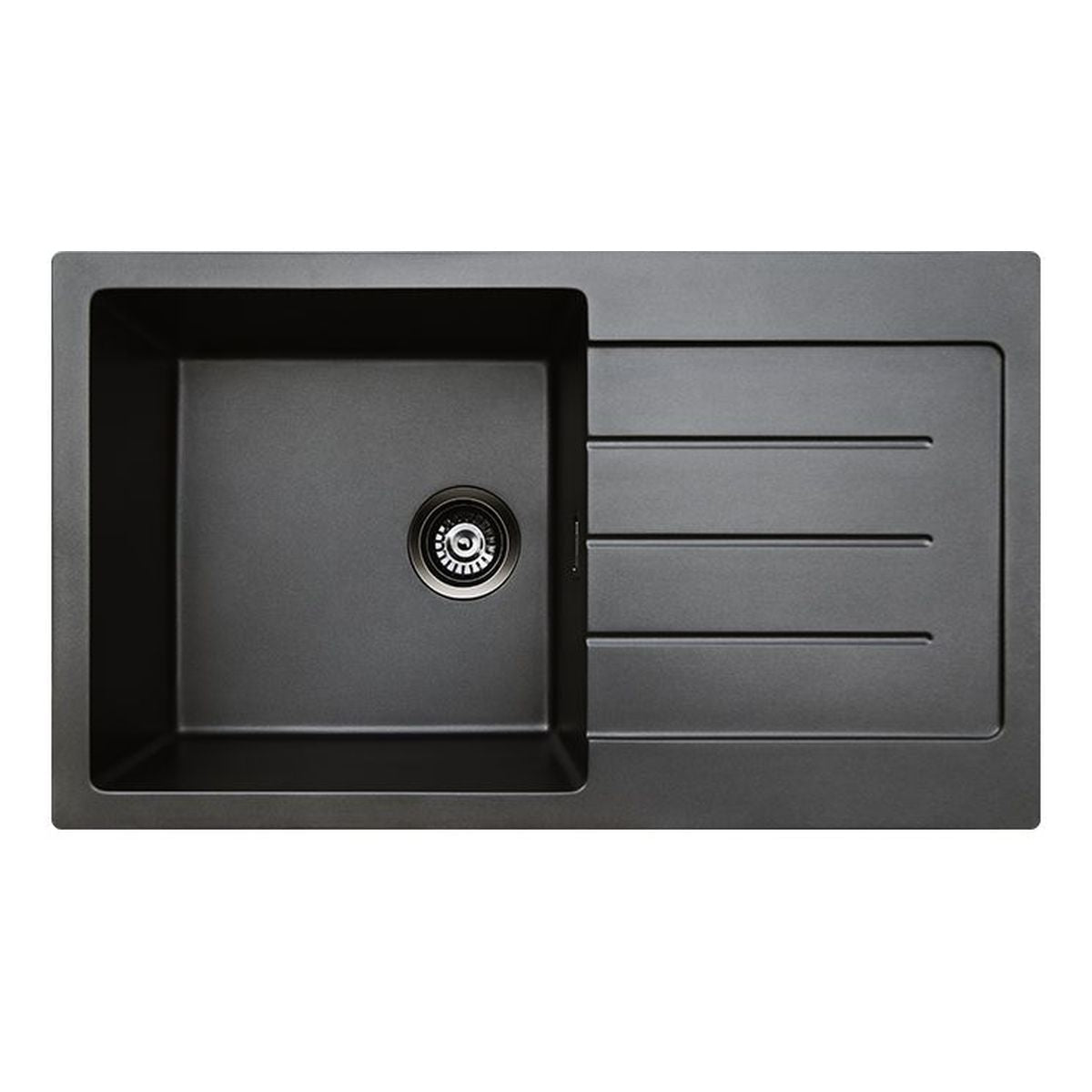Kuro Granite 33L Single Kitchen Sink with Drainer, Right Bowl, Matte Black