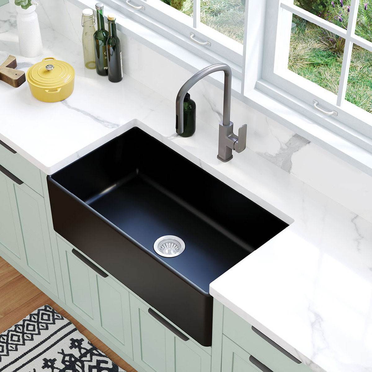 Fienza Benson Single Butler Sink, Large, Matte Black