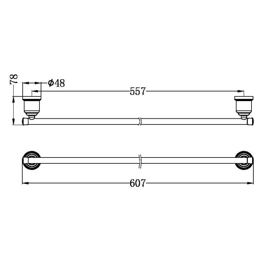 York Single Towel Rail 600mm - Matte Black