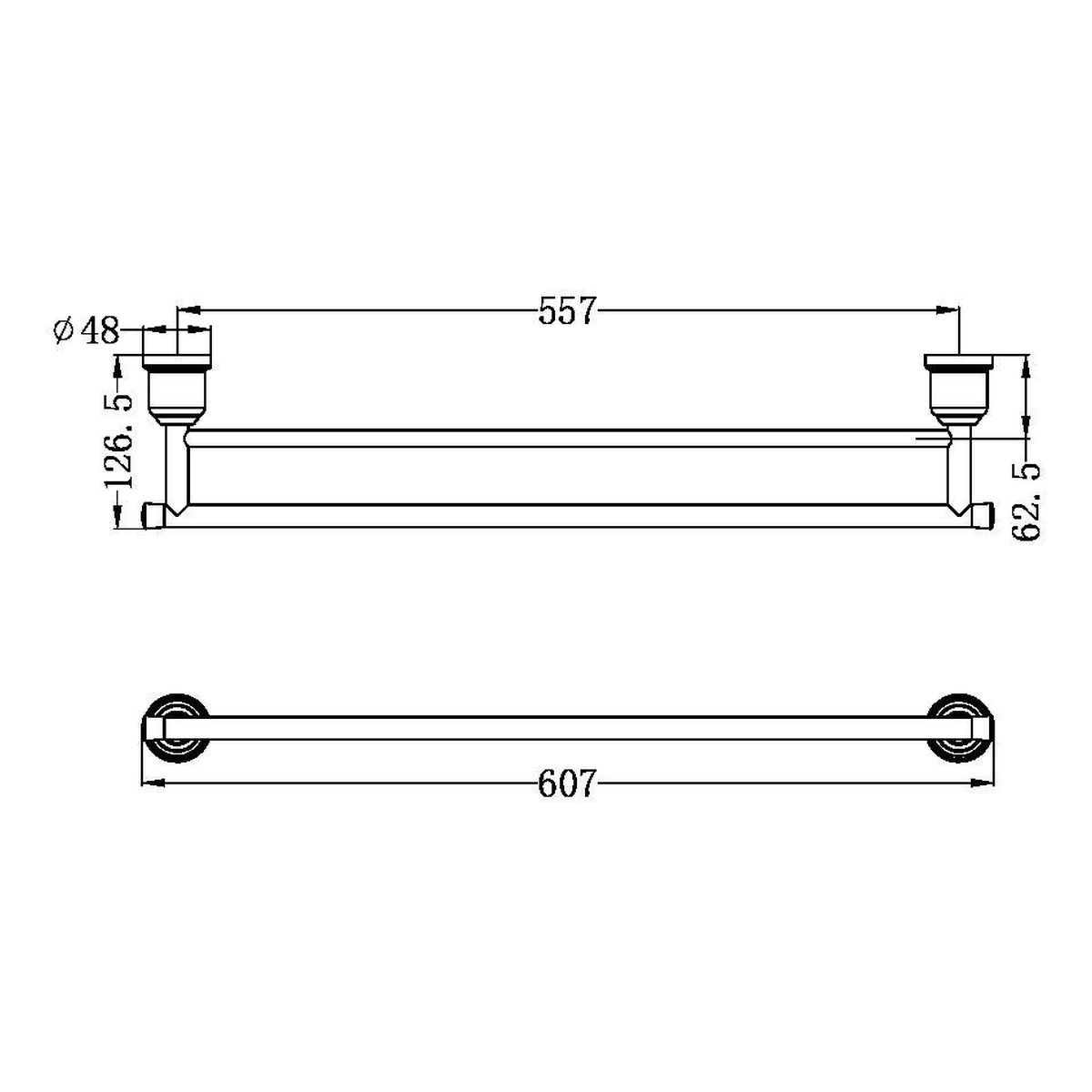 York Double Towel Rail 600mm - Chrome