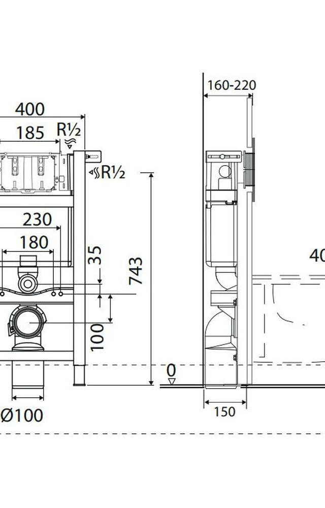 Studio Bagno Expert Evo Low Level/Under Bench Cistern With Frame - Pneumatic