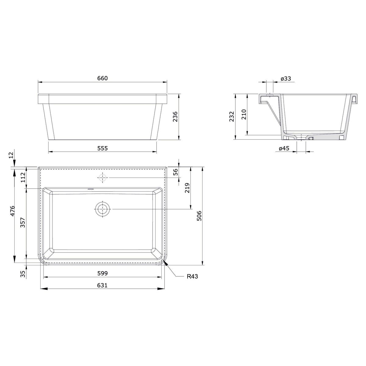 Ravine 66X51 Fireclay Sink