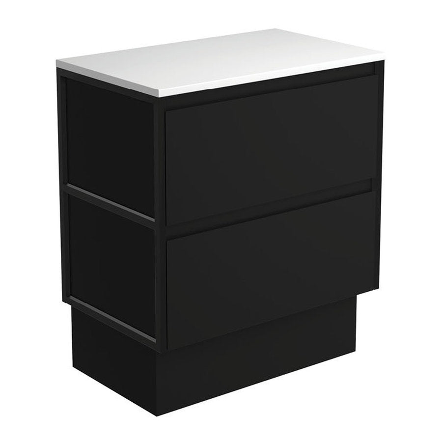 Fienza Amato Satin Black 750 Cabinet On Kickboard, Matte Black Frames