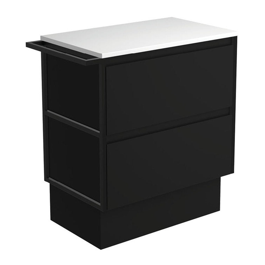 Fienza Amato Satin Black 750 Cabinet On Kickboard, 1 Frame & 1 Towel Rail