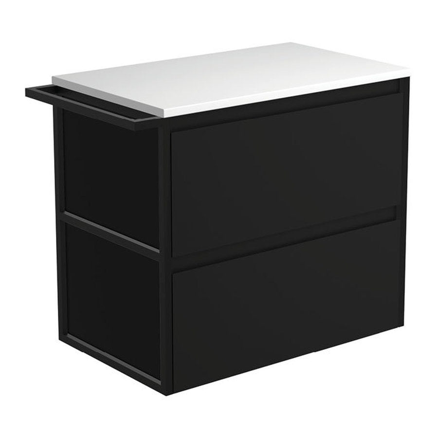 Fienza Amato Satin Black 750 Wall-Hung Cabinet, 1 Frame & 1 Towel Rail