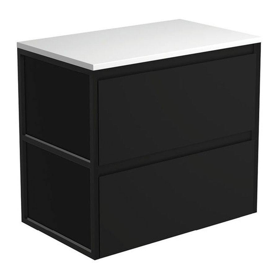 Fienza Amato Satin Black 750 Wall-Hung Cabinet, Matte Black Frames