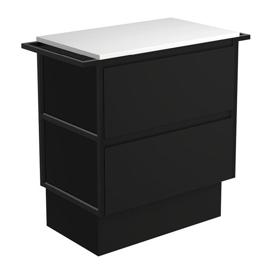 Fienza Amato Satin Black 750 Cabinet On Kickboard, Matte Black Towel Rails