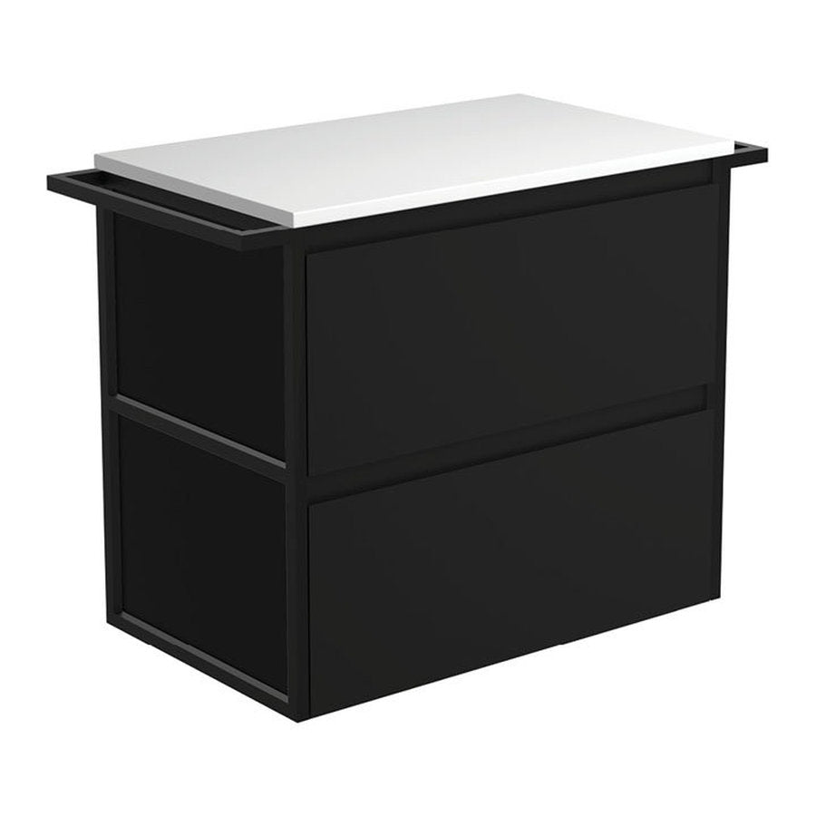 Fienza Amato Satin Black 750 Wall-Hung Cabinet, Matte Black Towel Rails