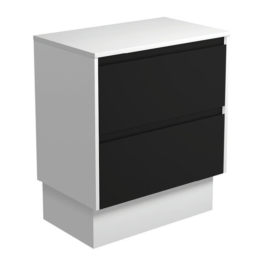Fienza Amato Satin Black 750 Cabinet On Kickboard, Satin White Panels