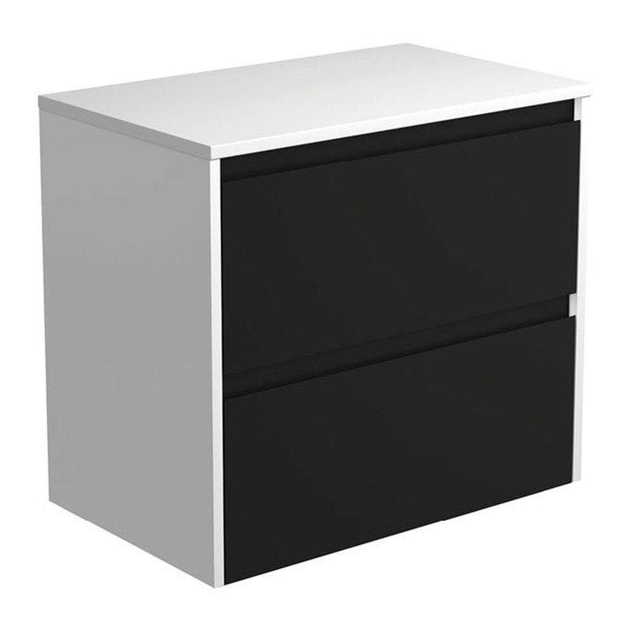 Fienza Amato Satin Black 750 Wall-Hung Cabinet, Satin White Panels