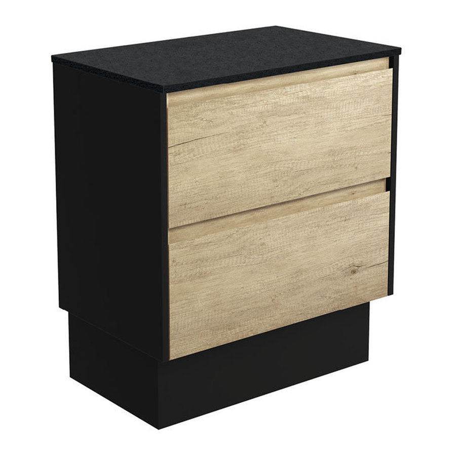 Fienza Amato Scandi Oak 750 Cabinet On Kickboard, Satin Black Panels