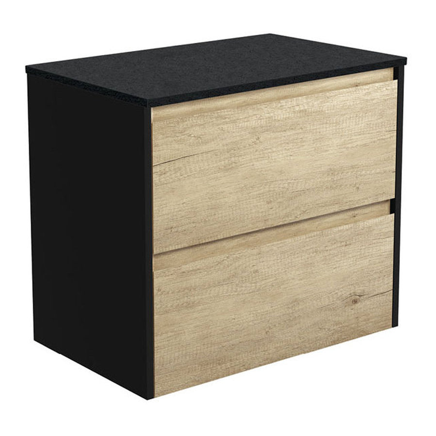 Fienza Amato Scandi Oak 750 Wall-Hung Cabinet, Satin Black Panels