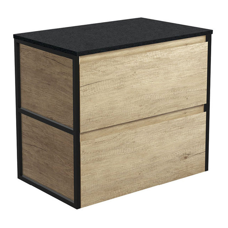 Fienza Amato Scandi Oak 750 Wall-Hung Cabinet, Matte Black Frames