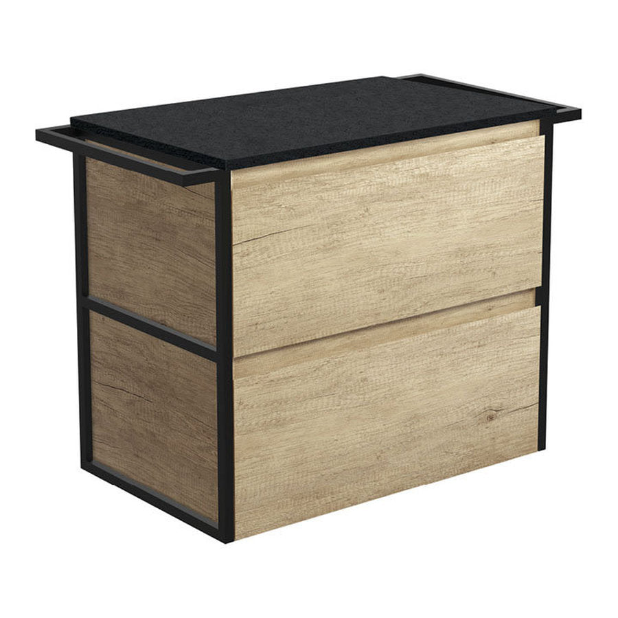 Fienza Amato Scandi Oak 750 Wall-Hung Cabinet, Matte Black Towel Rails