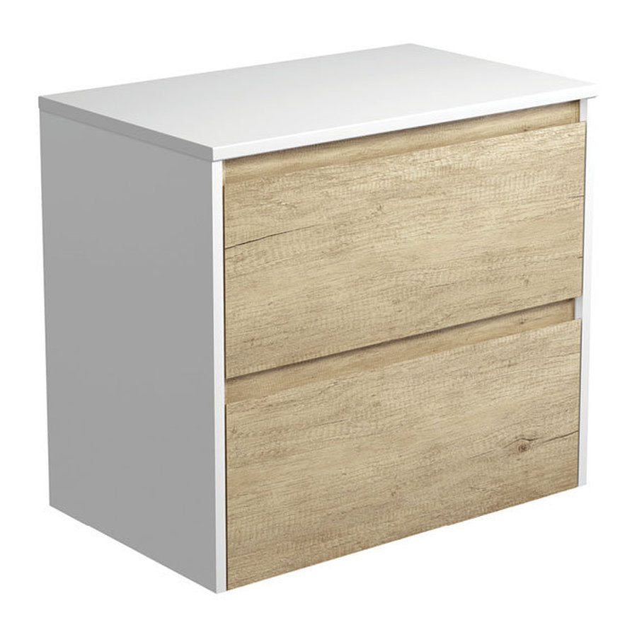 Fienza Amato Scandi Oak 750 Wall-Hung Cabinet, Satin White Panels