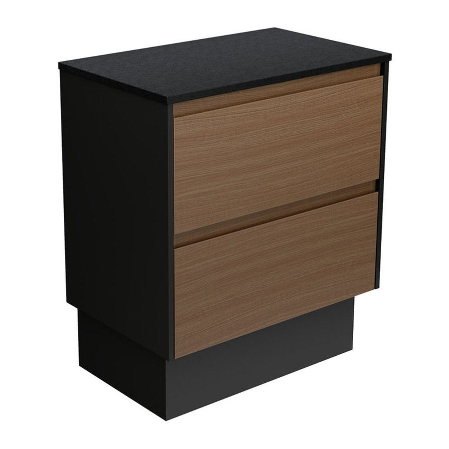 Fienza Amato Walnut 750 Cabinet On Kickboard, Satin Black Panels