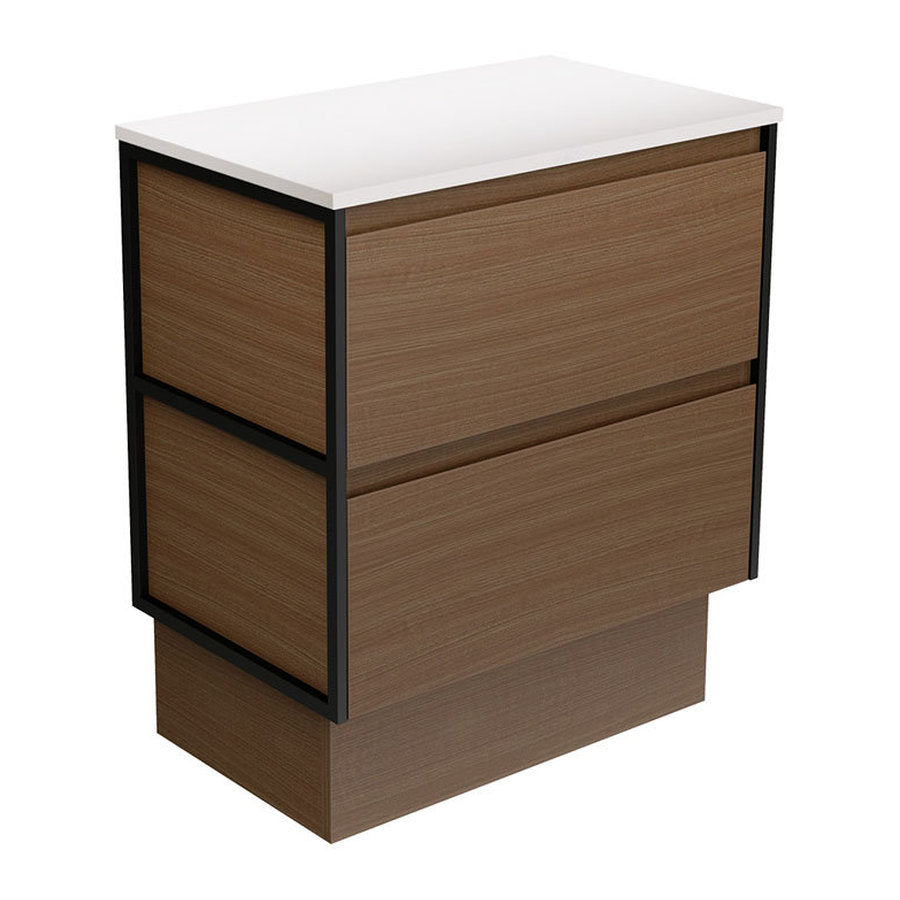 Fienza Amato Walnut 750 Cabinet On Kickboard, Matte Black Frames