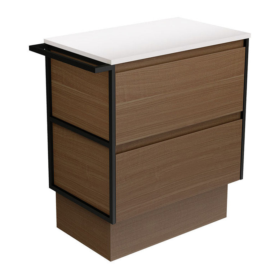 Fienza Amato Walnut 750 Cabinet On Kickboard, 1 Frame & 1 Towel Rail