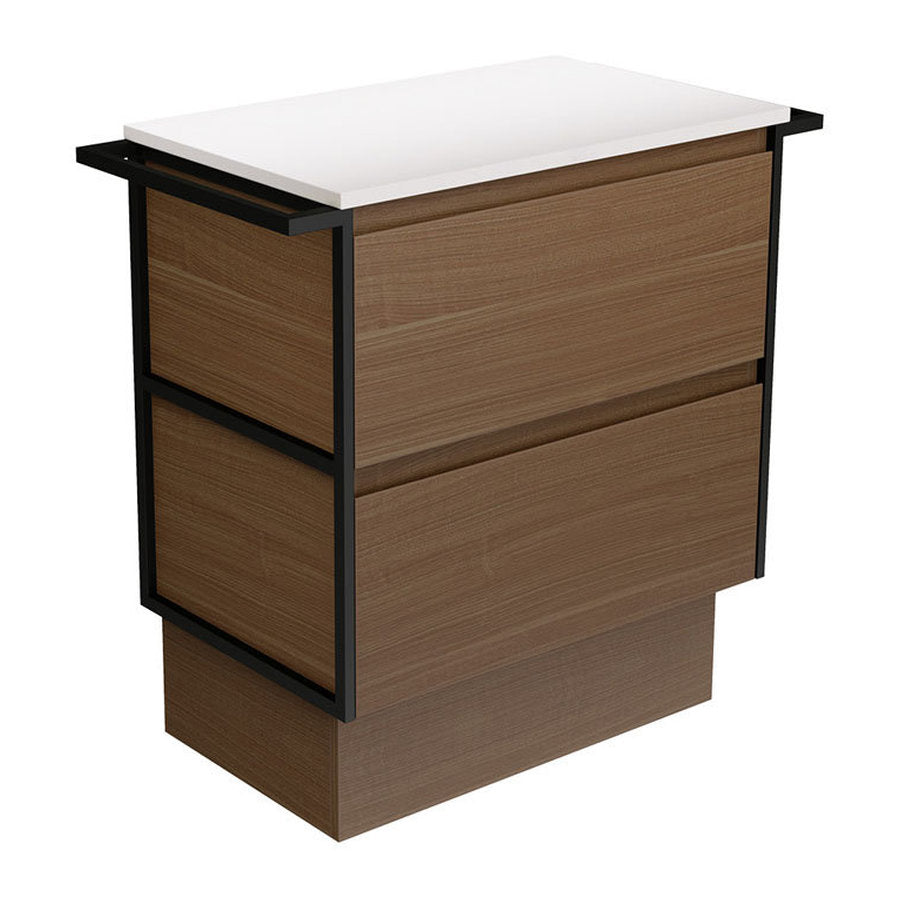 Fienza Amato Walnut 750 Cabinet On Kickboard, Matte Black Towel Rails