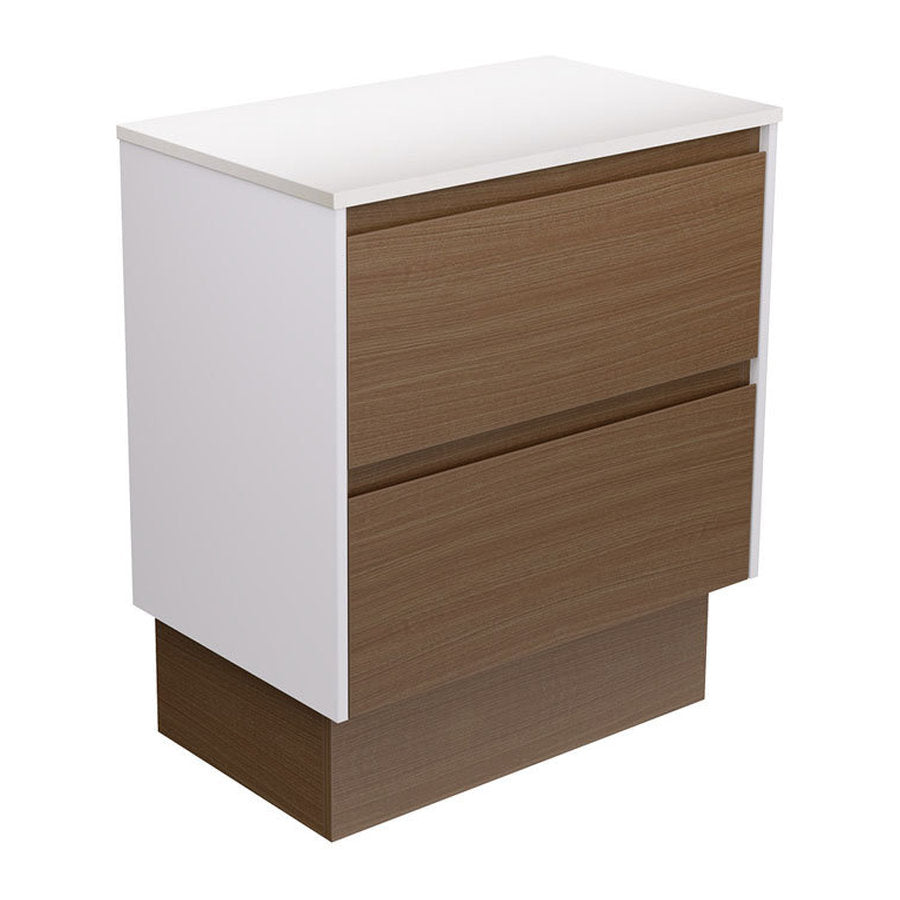 Fienza Amato Walnut 750 Cabinet On Kickboard, Satin White Panels