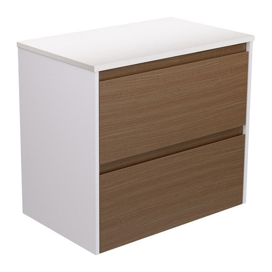 Fienza Amato Walnut 750 Wall Hung Cabinet, Satin White Panels