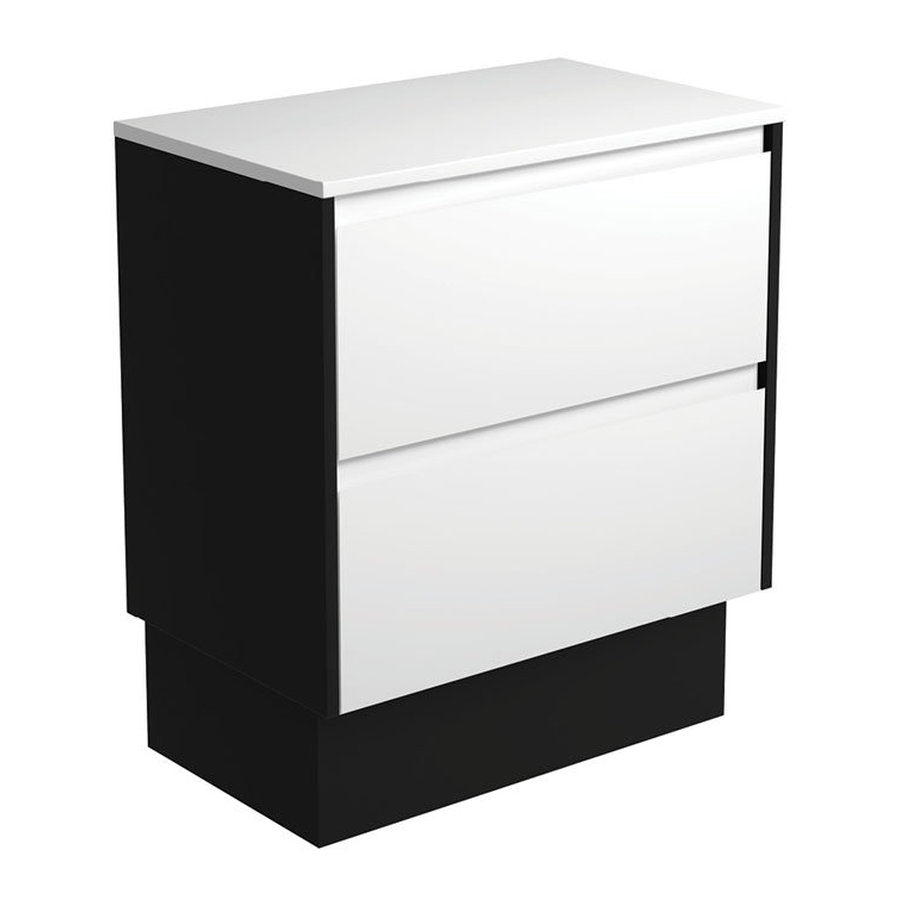 Fienza Amato Satin White 750 Cabinet On Kickboard, Satin Black Panels
