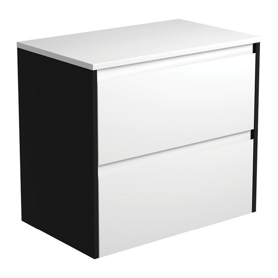 Fienza Amato Satin White 750 Wall-Hung Cabinet, Satin Black Panels