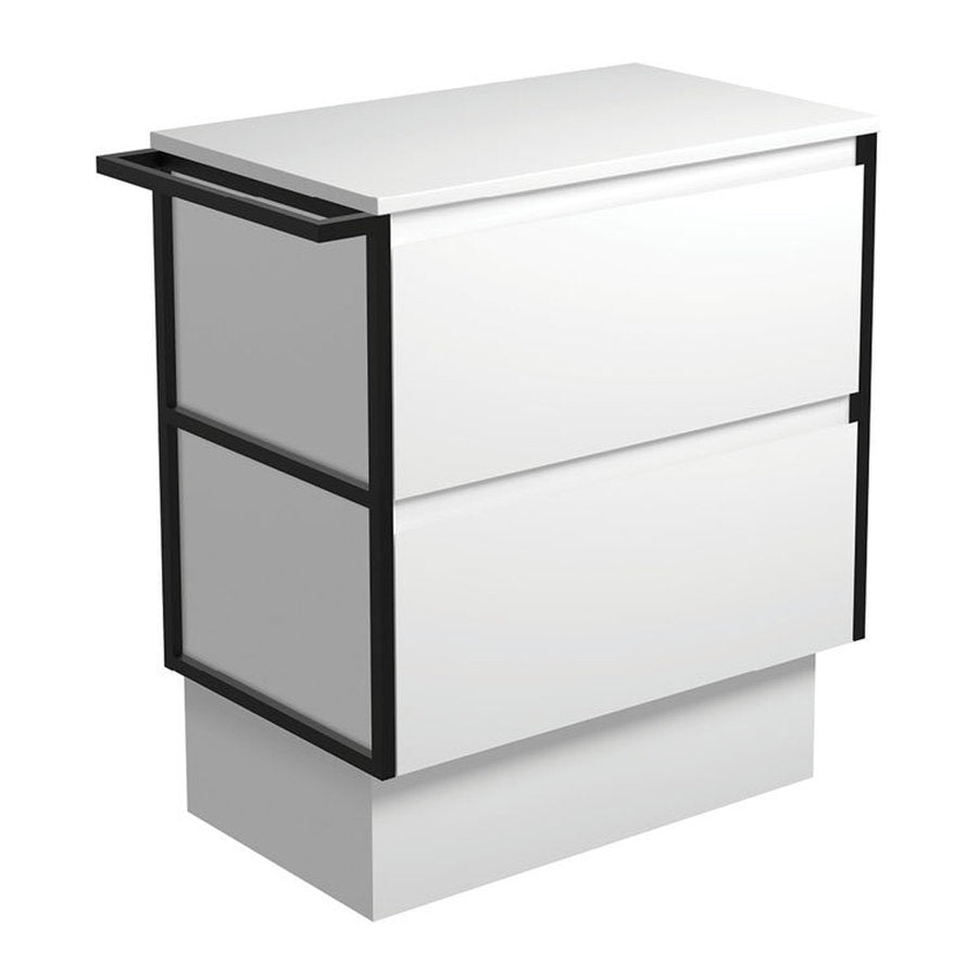 Fienza Amato Satin White 750 Cabinet On Kickboard, 1 Frame & 1 Towel Rail